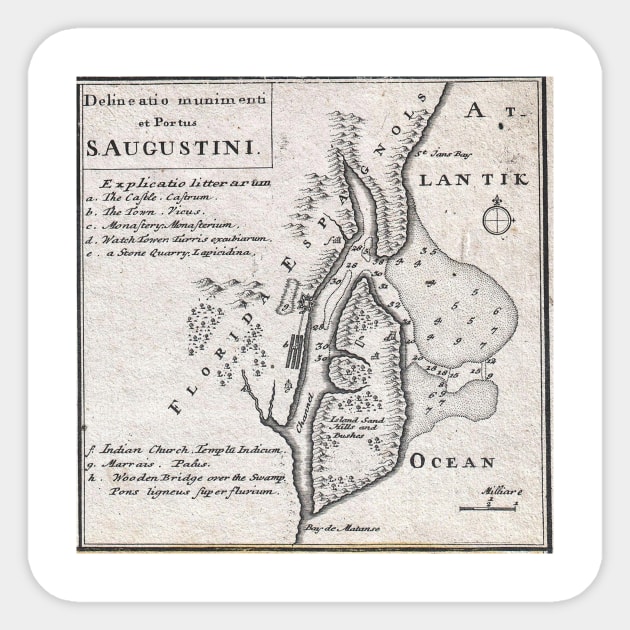 Vintage Map of St. Augustine Florida (1737) Sticker by Bravuramedia